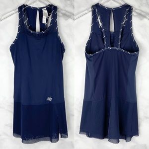 New Balance Swiss Dot Mesh Lace Trim Racerback Tennis Dress Active Navy Blue S